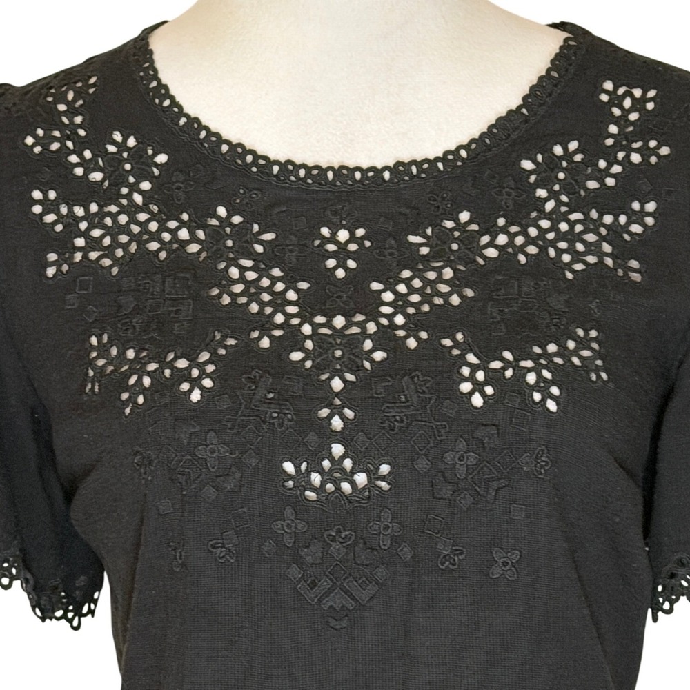 Rebecca Taylor Eyelet Lace Short Puff Sleeve Cotton Top Blouse Boho Size 2 - Picture 4 of 11
